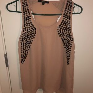 Nude tank top with black and brassy beading